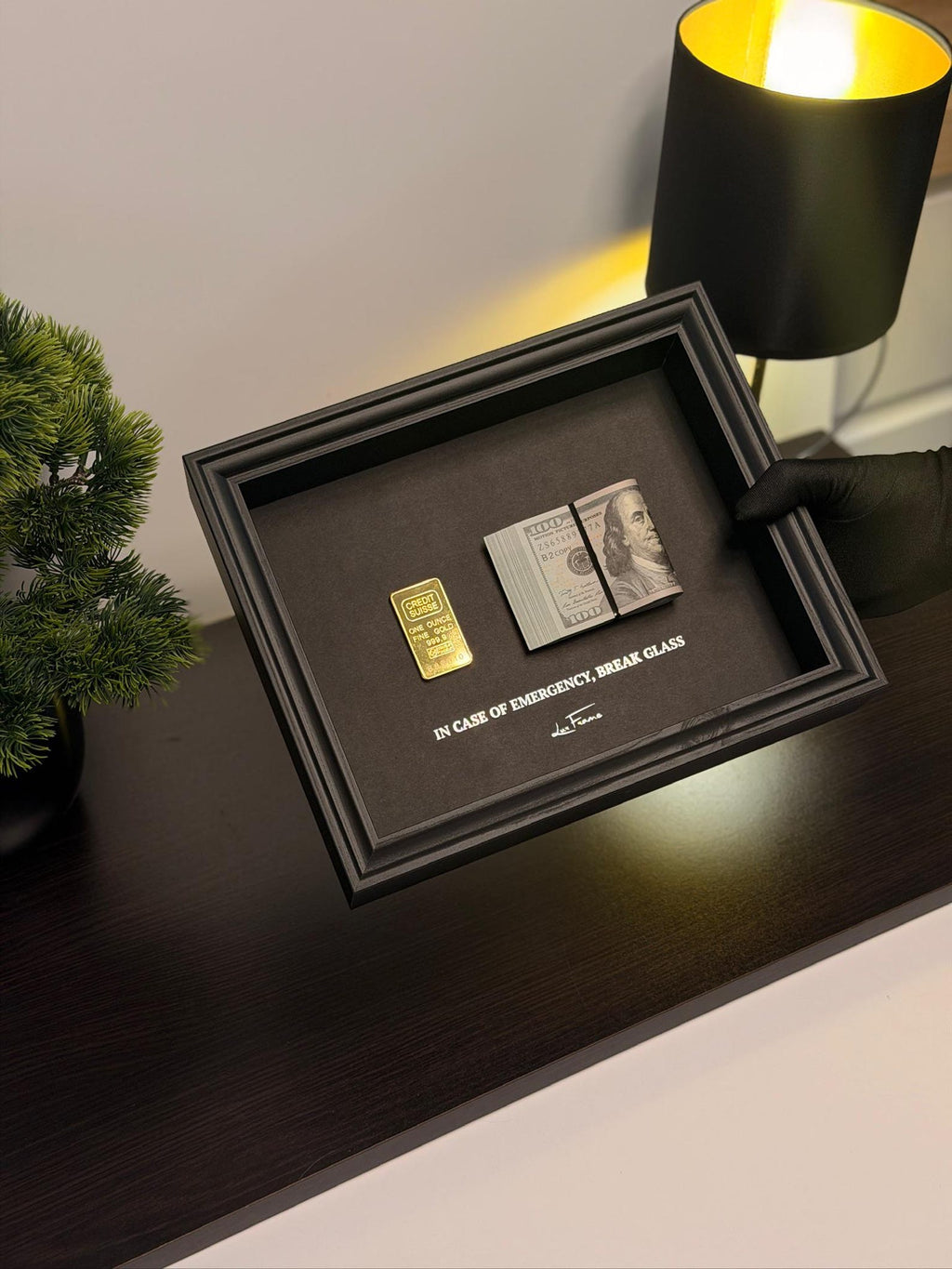 In Case of Emergency Break Glass Money Frame Luxury Millionaire Wall Decor By Craft Vega
