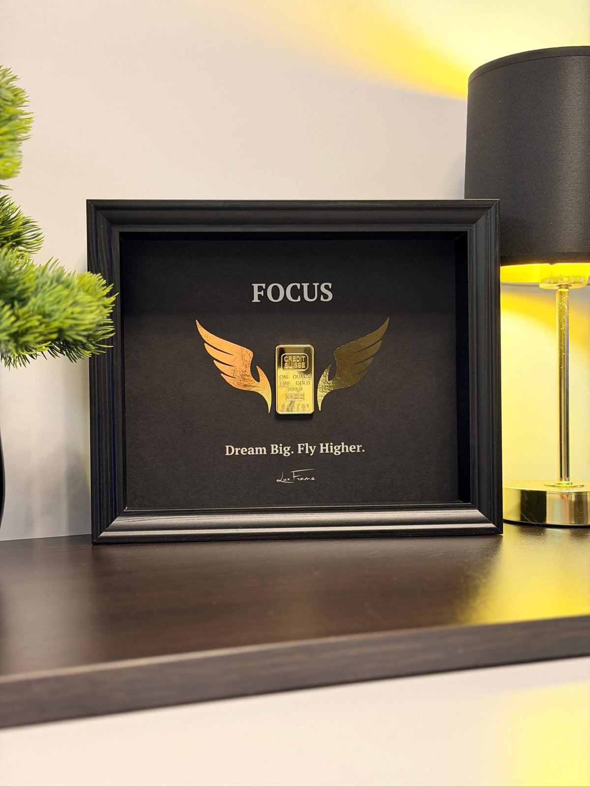 "FOCUS" 3D Gold Bar Framed Art Motivational Office Decor & Entrepreneur Gift By Craft Vega