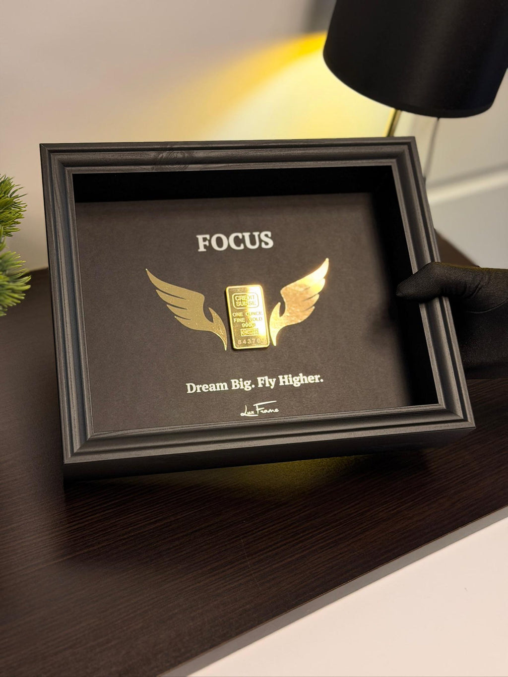 "FOCUS" 3D Gold Bar Framed Art Motivational Office Decor & Entrepreneur Gift By Craft Vega