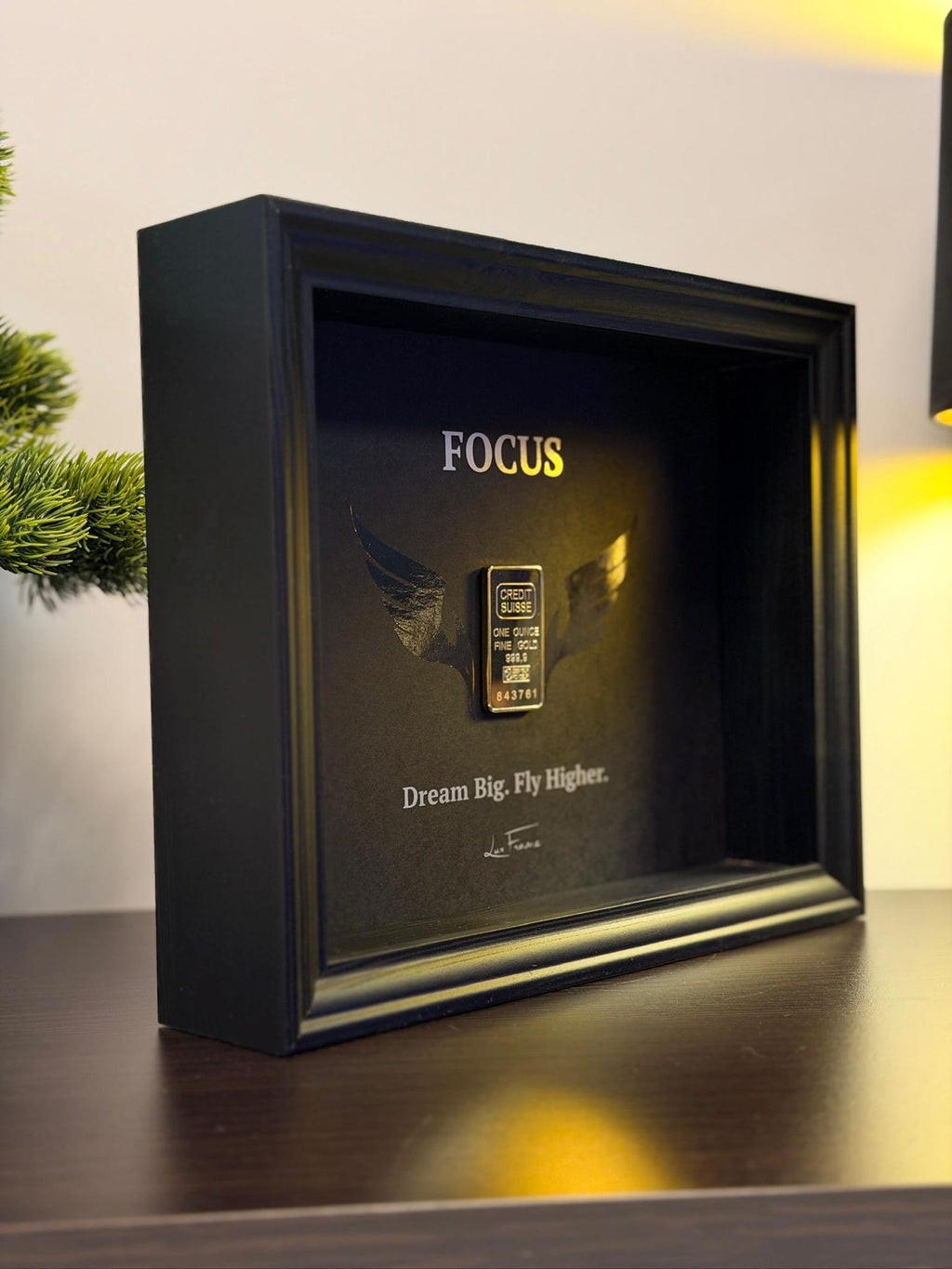 "FOCUS" 3D Gold Bar Framed Art Motivational Office Decor & Entrepreneur Gift By Craft Vega