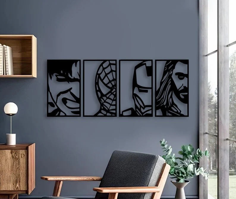 Set of 4 Marvel Superhero Wood Wall Portraits Avengers Art by Craft Vega