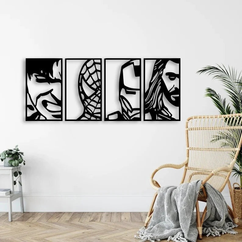 Set of 4 Marvel Superhero Wood Wall Portraits Avengers Art by Craft Vega