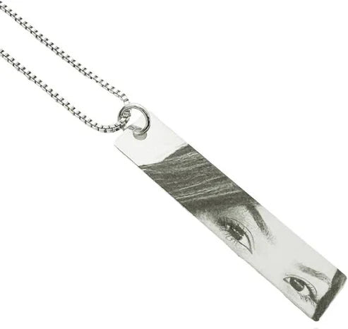 Custom Portrait Necklace | Engraved Vertical Bar Pendant with Photo or Sketch by Craft Vega